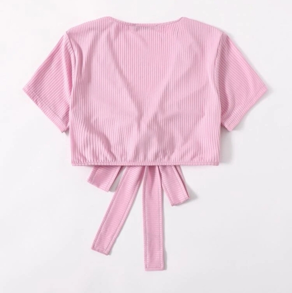 SHEIN Pink Tie Front Solid Rib-Knit Crop Top Size Women's Small 4 - Picture 2 of 10